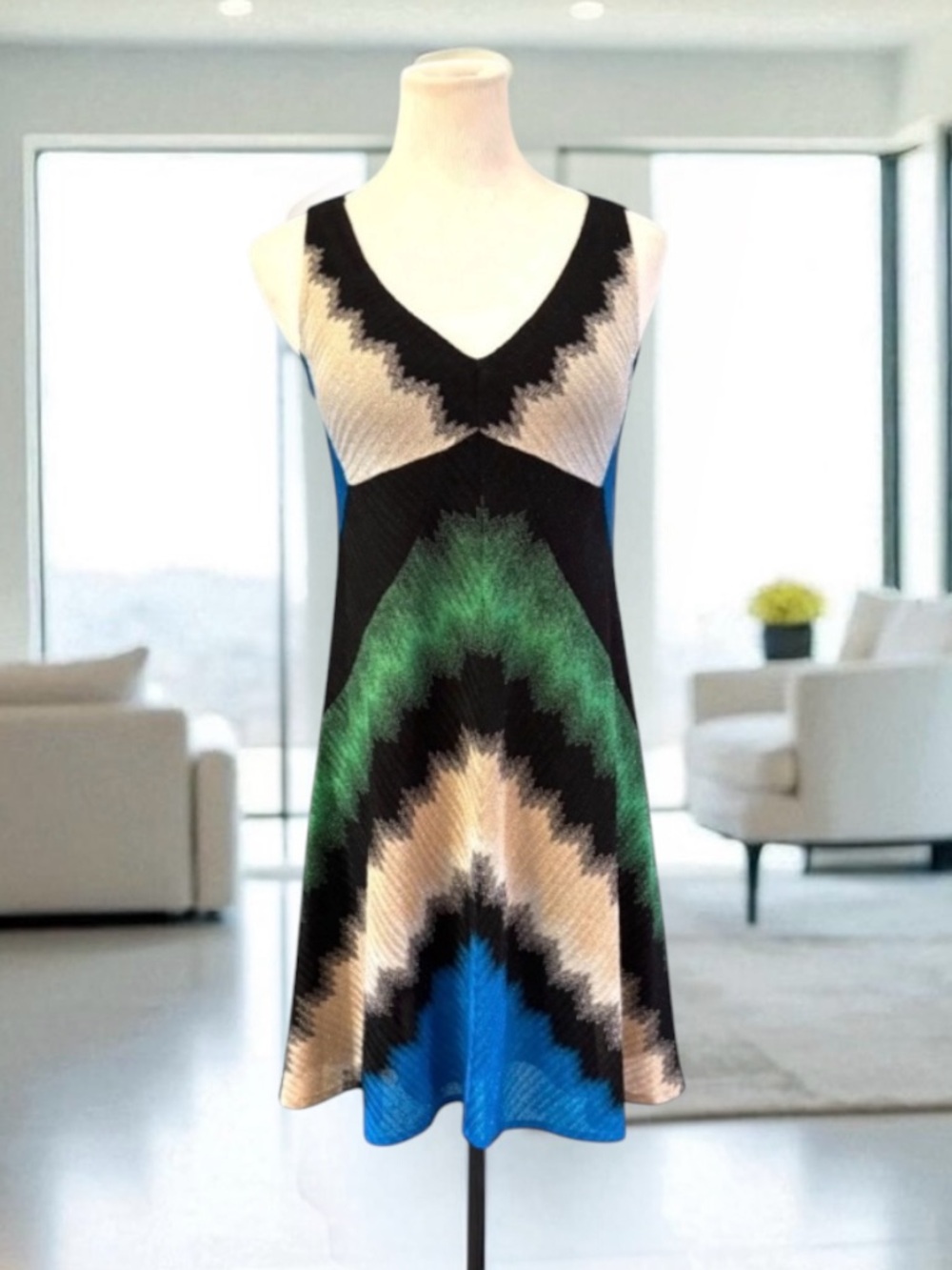 MISSONI Orange Label Metallic Knit ZigZag Dress Size EU 44